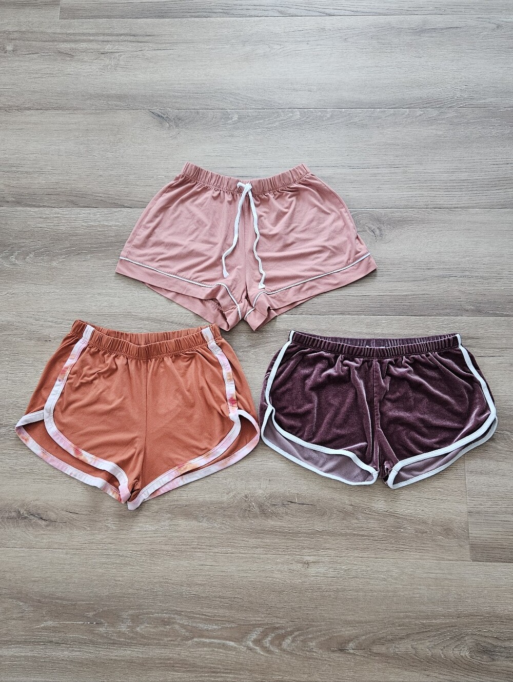 Women's Pull-On Shorts - Set Of 3 in Pink Orange and Burgundy